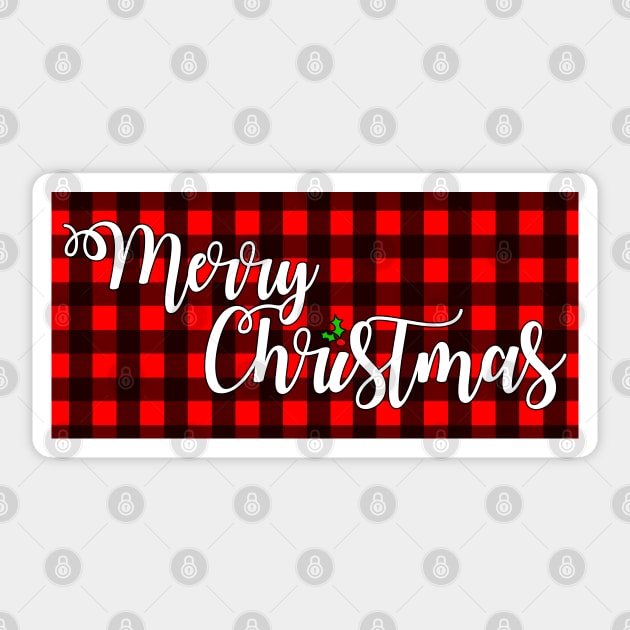 Merry Christmas Banner on Buffalo Plaid Sticker by bumblefuzzies